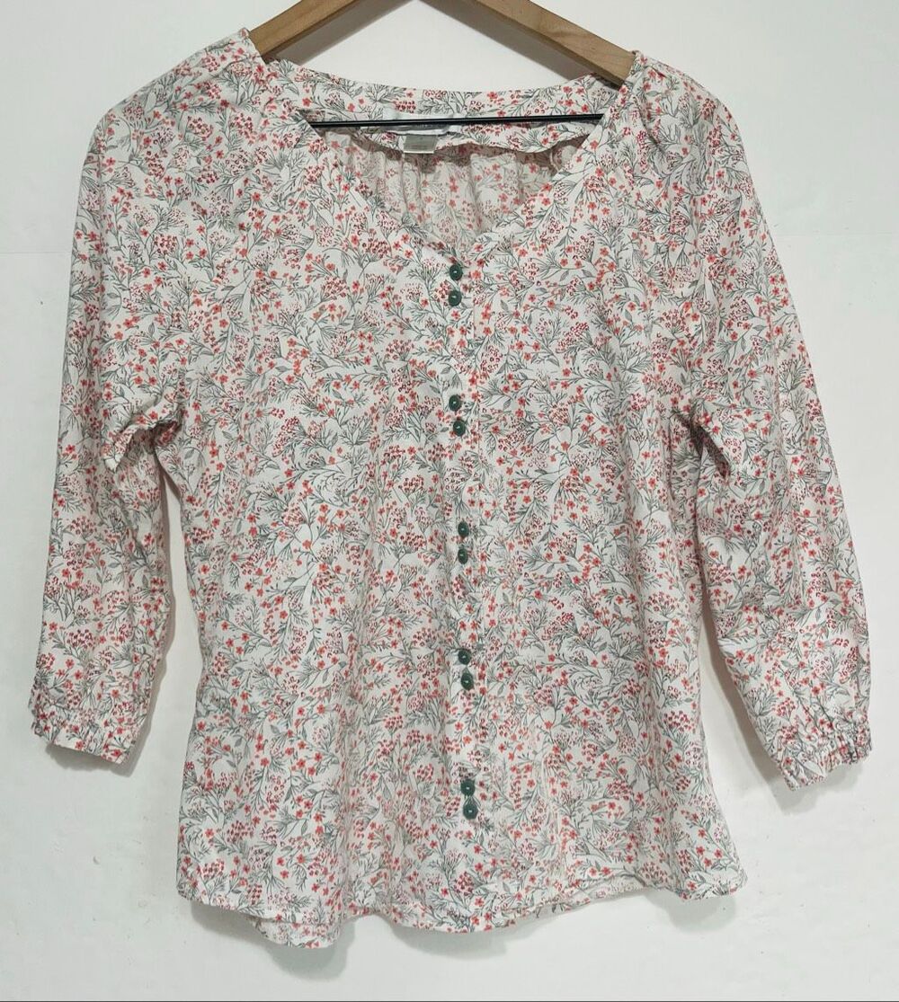 Christopher & Banks Floral Button Front Blouse   Size S